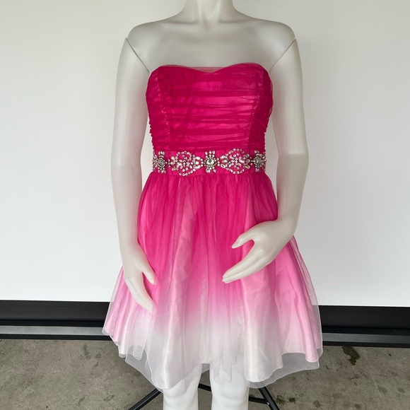 Pink and White Strapless Prom Dress - Picture 2 of 4